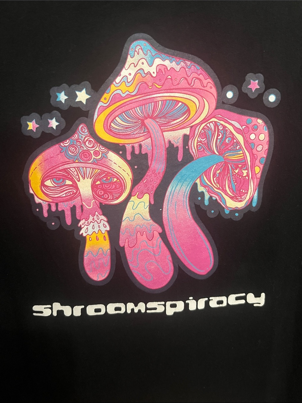 Wesc Black Large Shroomspiracy Shirt with Pink Psychedelic Mushrooms